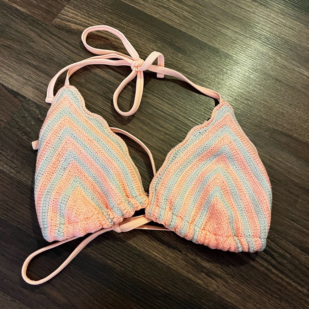 Bikini top coral and gray crochet top